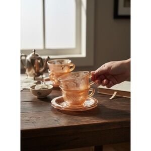 Jeanette Glass Marigold Carnival Glass Iris and Herringbone Cup Saucer Set 10pc